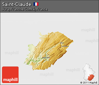 Physical 3D Map of Saint-Claude, single color outside