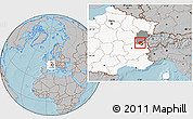 Gray Location Map of Saint-Claude, highlighted country, highlighted grandparent region, hill shading