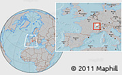 Gray Location Map of Saint-Claude, highlighted grandparent region, within the entire country, hill shading