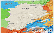 Shaded Relief Panoramic Map of Franche-Comté, political shades outside