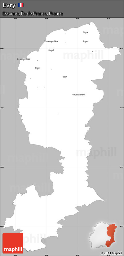 Gray Simple Map of Evry, single color outside