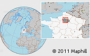 Gray Location Map of Paris, highlighted country, highlighted parent region
