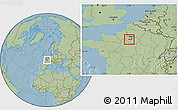 Savanna Style Location Map of Versailles, hill shading