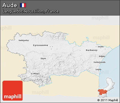 Classic Style 3D Map of Aude, single color outside