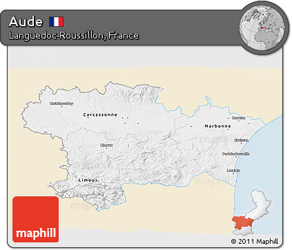 Classic Style 3D Map of Aude, single color outside