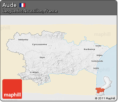 Classic Style 3D Map of Aude, single color outside