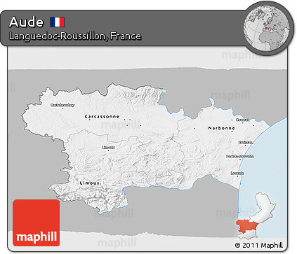 Gray 3D Map of Aude, single color outside