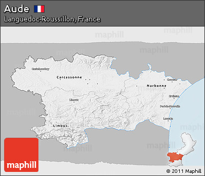 Gray 3D Map of Aude, single color outside