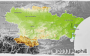 Physical 3D Map of Aude, desaturated