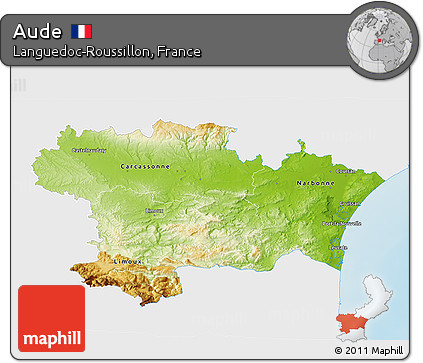 Physical 3D Map of Aude, single color outside
