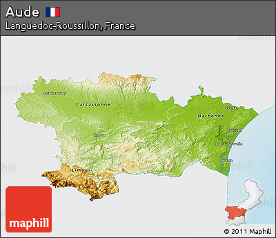 Physical 3D Map of Aude, single color outside