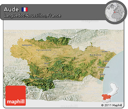Satellite 3D Map of Aude, lighten