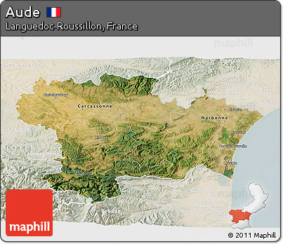 Satellite 3D Map of Aude, lighten
