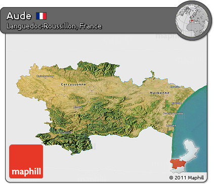 Satellite 3D Map of Aude, single color outside