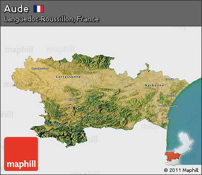 Satellite 3D Map of Aude, single color outside