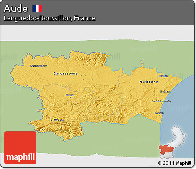 Savanna Style 3D Map of Aude, single color outside