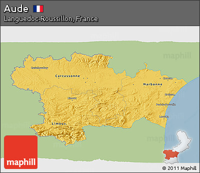 Savanna Style 3D Map of Aude, single color outside