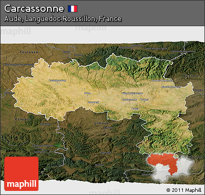 Satellite 3D Map of Carcassonne, darken