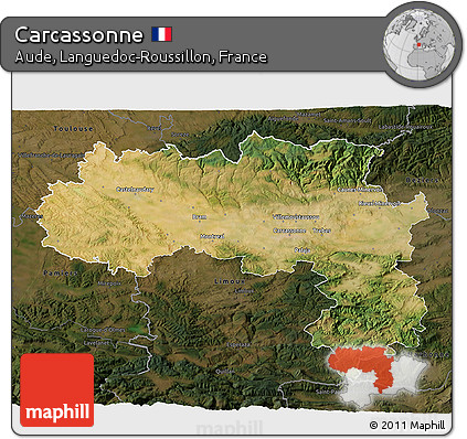 Satellite 3D Map of Carcassonne, darken