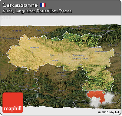 Satellite 3D Map of Carcassonne, darken