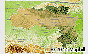Satellite 3D Map of Carcassonne, physical outside