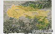 Satellite 3D Map of Carcassonne, semi-desaturated
