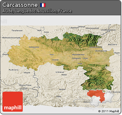 Satellite 3D Map of Carcassonne, shaded relief outside
