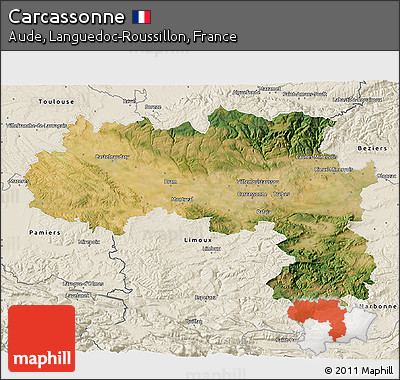 Satellite 3D Map of Carcassonne, shaded relief outside