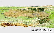 Satellite Panoramic Map of Carcassonne, physical outside