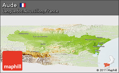 Physical Panoramic Map of Aude, lighten