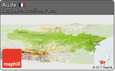 Physical Panoramic Map of Aude, lighten