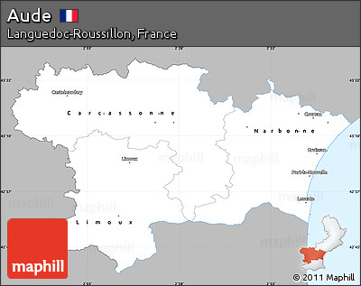 Gray Simple Map of Aude, single color outside
