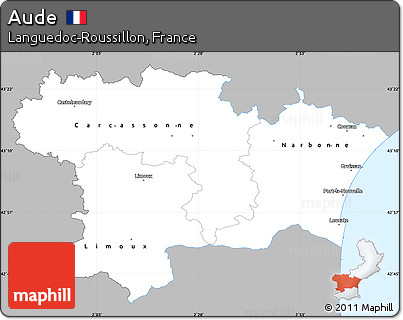 Gray Simple Map of Aude, single color outside