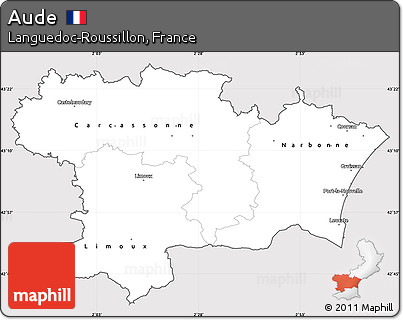 Silver Style Simple Map of Aude, cropped outside