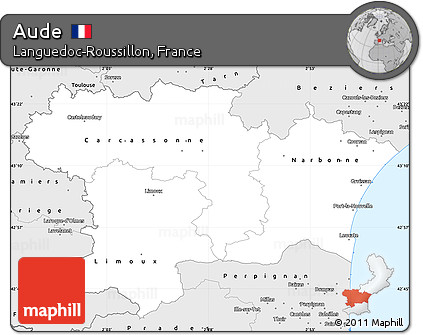 Silver Style Simple Map of Aude