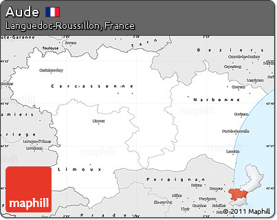 Silver Style Simple Map of Aude