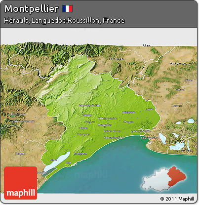 Physical 3D Map of Montpellier, satellite outside