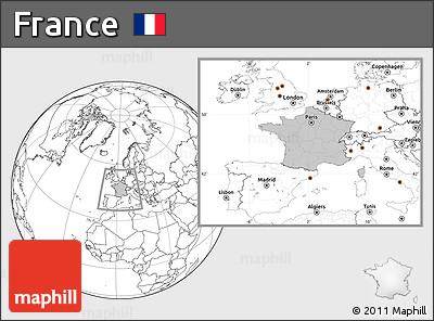 Gray Location Map of France, blank outside
