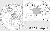 Gray Location Map of France, blank outside, hill shading inside