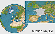 Gray Location Map of France, satellite outside