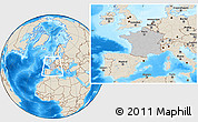 Gray Location Map of France, shaded relief outside