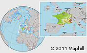 Physical Location Map of France, gray outside