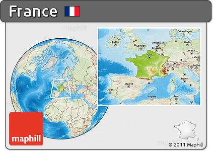 Physical Location Map of France, lighten, land only