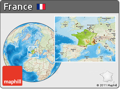 Physical Location Map of France, lighten, land only