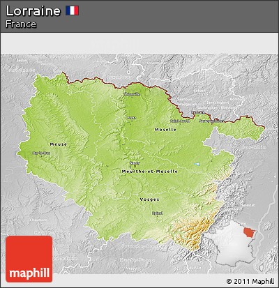 Physical 3D Map of Lorraine, lighten, desaturated