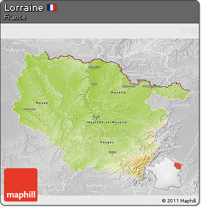 Physical 3D Map of Lorraine, lighten, desaturated