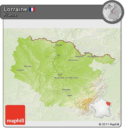 Physical 3D Map of Lorraine, lighten