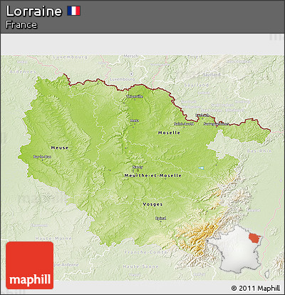 Physical 3D Map of Lorraine, lighten