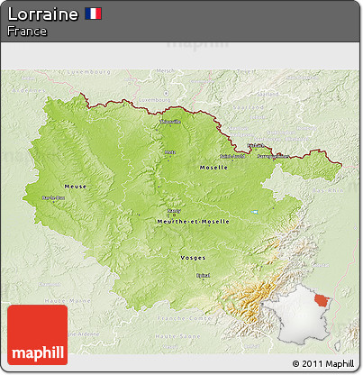 Physical 3D Map of Lorraine, lighten