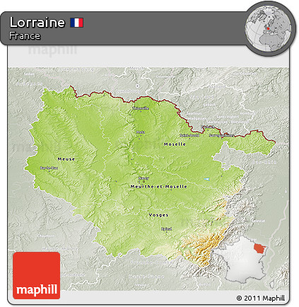 Physical 3D Map of Lorraine, lighten, semi-desaturated